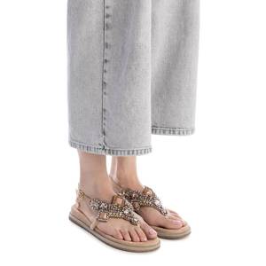 Sandali bassi da donna Xti 144017 beige con decorazioni e cinturino a T, calzature estive - Product Image 5