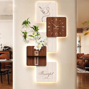 <span class=keywords><strong>Reloj</strong></span> de Pared con Textura de Arenisca y Estampado UV, con Florero de Vidrio y Luz LED, Estilo Nórdico para Interiores - Product Image 2