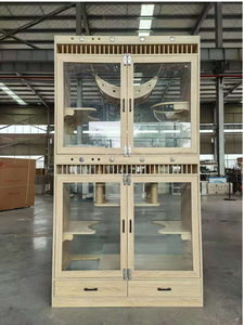 Vitrine de cabine pour chat en bois massif moderne simple à 2 positions avec bande lumineuse jouet maison pour chat plateau en plastique palette boîte d'emballage - Product Image 4