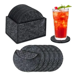 Factory Supply 4x4 Inch Non Slip Washable Felt Cup Coasters Protects Furniture Table Mats Cup pads With Holder