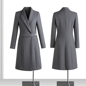 Women's Professional Woolen <b>Overcoat</b> Mid Length Thickened With Cotton Autumn Winter Work Uniform Navy Blue Coat - Product Image 3
