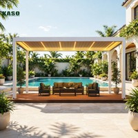Toit à lamelles motorisé de luxe avec éclairage LED, télécommande, système intelligent imperméable 6063-T5, pergola bioclimatique en aluminium