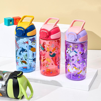 Bouteille d'eau en plastique de qualité alimentaire pour enfants, sans BPA, 550 ml, portable, durable, impression de dessins animés, vente en gros
