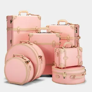 Mens Womens Internationale Reizen Draagbare Beste Goede Hoge Kwaliteit Luxe Vintage Leather Travel Bagage Sets 6 Stuk