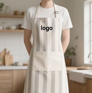 Delantal de cocina con taladro de algodón 100% impreso personalizado Unisex con dos bolsillos delanteros bolsillo ajustable delantal de cocina impreso personalizado - Product Image 5