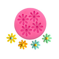 Cetakan Silikon Dekorasi Kue Fondant Bentuk Bulat 3D 4 Bunga Aster Kecil yang Cantik untuk DIY