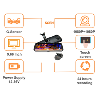 Caméra cachée 9.66 pouces, système d'enregistrement DVR, double objectif, caméra de recul 1080P, rétroviseur de voiture Automobi