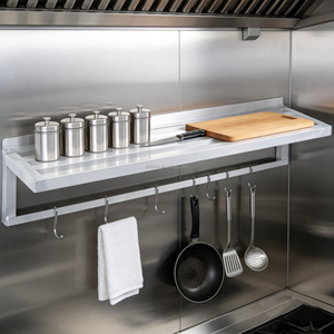 Heavy Duty Aluminum Alloy <b>Wall</b> Hanging <b>Rack</b> with Multi <b>Hooks</b> Kitchen Storage Organizer for Restaurant Canteen - Product Image 4