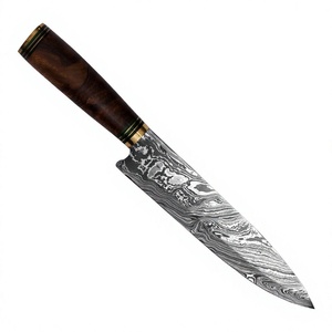Couteau de chef ambidextre en acier Damas forgé à la main, manche en bois japonais, couteaux de cuisine - Product Image 2