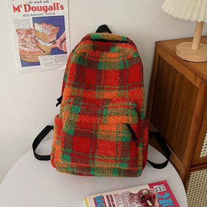 Hiver Laine Fourrure Lambsool Sherpa Plaid Casual Sports Backpack for <span class=keywords><strong>Teenager</strong></span> Backpack Student Plush Backpack School Bag - Product Image 5