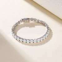 Bracelet tennis en zircon cultivé en laboratoire, taille brillant ronde, entièrement pavé de pierres, en argent 925, fermoir double verrouillage