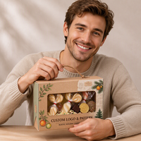 Boîte cadeau botanique marron sur mesure avec poignée en corde torsadée, fenêtre transparente et imprimé branche d'oranger pour offrir des bonbons de Noël