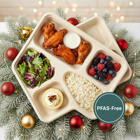 Plateau repas en bagasse biodégradable sans PFAS, assiette alimentaire en canne à sucre compartimentée, vaisselle de traiteur conforme à la réglementation européenne