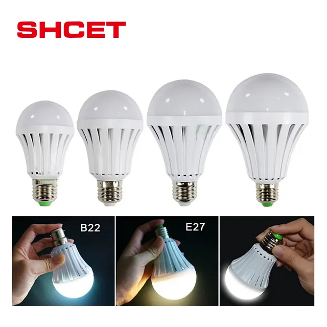 Free sample E27 B22 battery operated 85-265 volt A19 5W 7W 9W 12W 15W home SMD2835 smart rechargeable emergency bulb light