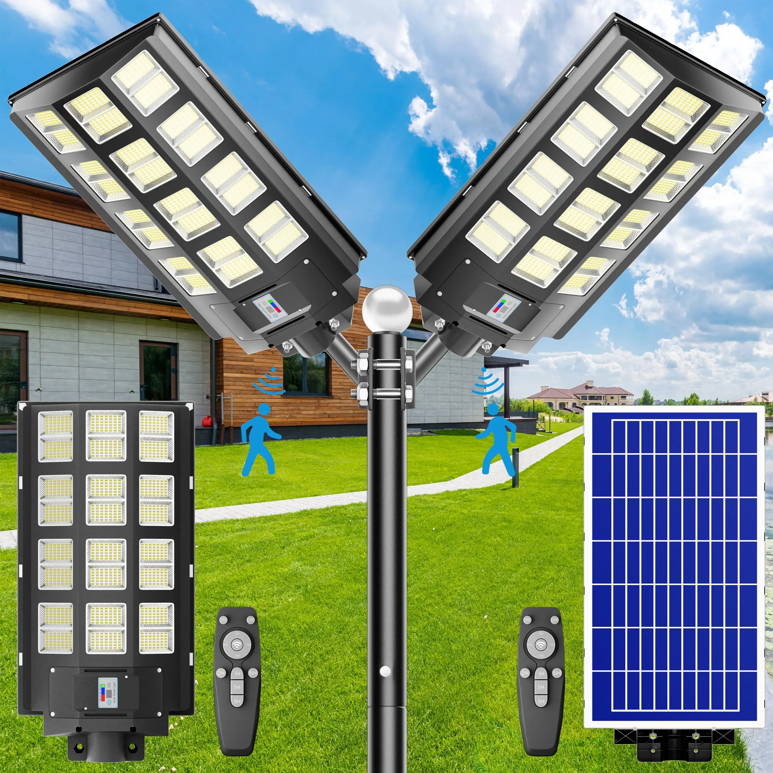 Farola lampadaire solaire exterieur 1000w 500w 300w powered lâmpada impermeável integrada ao ar livre levou tudo em uma luz de rua solar