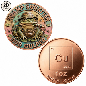 Pièce de monnaie en cuivre pur 999 de 1 once, personnalisée en gros, motif grenouille mangeuse d'insectes du marais avec motif de roseau, pièce de monnaie commémorative de collection - Product Image 1