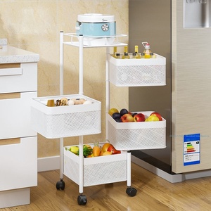 Étagère de rangement pour légumes et fruits en métal rotative à 5 niveaux carrée pour la <span class=keywords><strong>cuisine</strong></span>, multifonctionnelle, moderne, mobile - Product Image 4