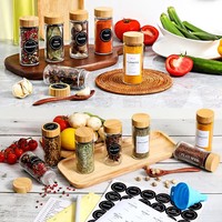 Juego de 12 Frascos de Vidrio para Especias de 100 ml con Tapa de Bambú para Cocina, Venta al por Mayor, MOQ Bajo