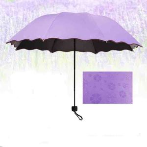 Parapluie pliant 3 volets à motif floral aquatique, effet pluie et soleil, très tendance - Product Image 2