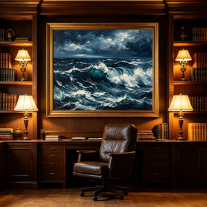Pintura al Óleo de Olas Impactantes con Textura Intensa Pintada a Mano, Paisaje Marino Azul Marino Majestuoso, <span class=keywords><strong>Arte</strong></span> de Pared en Lienzo para Sala de Estar - Product Image 5