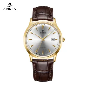 Akires批发工厂来样定做男士不锈钢机械表2年保修5酒吧品牌男士复古手表