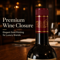 Bouchon de bouteille de vin en plastique rouge personnalisé avec impression dorée élégante et bec verseur intérieur, couvercle de bouteille de spiritueux non rechargeable – Fourniture
