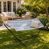 Hamaca de Lona Azul con Rayas de 3m, con Soporte de Tubo de Acero Desmontable, Precio al por Mayor para Mayoristas de Muebles de Jardín Profesionales