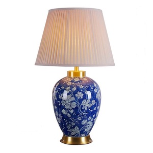 Modern luxury gold brass <strong>bottom</strong> and holder ceramic vase pattern lamp with pleated shade - Product Image 1