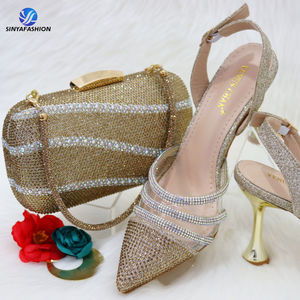 Sinya mới đến Nigeria bên giày và túi đặt cao gót nữ vàng màu xanh Giày đám cưới sang trọng - Product Image 5