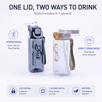 Bouteille d'eau sport en Tritan 800 ml 2-en-1 sans BPA, étanche, écologique, portable, moderne pour la rentrée scolaire, le bureau et la salle de sport