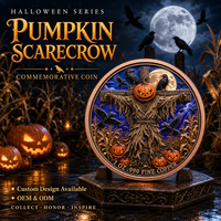 Pièce commémorative en cuivre fin 99,9 % de 1 once, avec relief 3D, sur le thème de l'Halloween (Épouvantail, Jack O'Lantern, Corbeau, Champ de maïs), souvenir, objet de présentation et cadeau