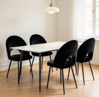 Chaise de salle à manger nordique rembourrée en velours, chaise d'appoint moderne avec accoudoirs et pieds en métal noir pour la maison, la cuisine, l'hôtel, l'appartement