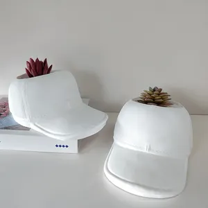 J10-191 desain baru kerajinan resin casting topi pot bunga cetakan Klasik jazz topi lebar topi panama semen pot bunga cetakan silikon