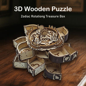 Boîte de rangement rotative créative en bois artisanal 3D personnalisée par l'usine OEM, <span class=keywords><strong>horoscope</strong></span>, dessin animé, musique, lumière, jouets DIY pour enfants et adultes - Product Image 2