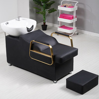 Fauteuil de lavage de luxe pour salon, accoudoir doré, lavabo en céramique professionnel, confortable pour salle de bain, hôpital, entrepôt
