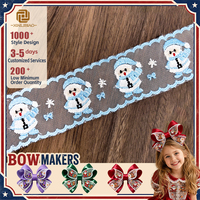 Pola Kartun Manusia Salju Natal Putih Ramah Lingkungan 100% Poliester Mesh Lace Bordir untuk Pembuat Pita DIY Rambut