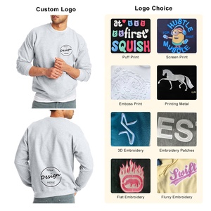 Wholesale Custom Logo O-Neck Pullover Sweatshirt Heavyweight Cotton Casual Winter Style Solid Drop Shoulder Long <b>Sleeve</b> for Men - Product Image 3