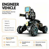 Véhicule robotique d'ingénierie omnidirectionnel, bras robotique à 3 axes, pince, moteur PLC, boîte de vitesses, roulement, roue Mecanum 4x4, voiture robot intelligente