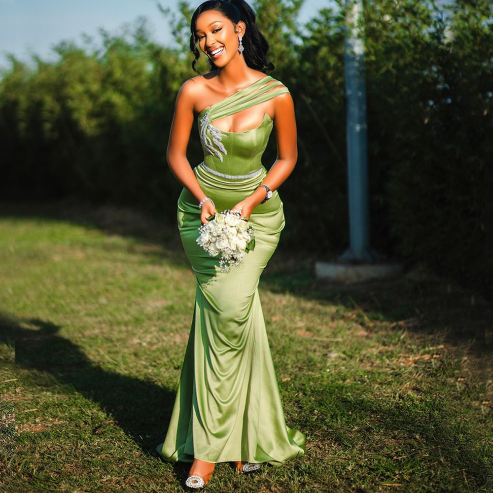 Sage Green Mermaid Bridesmaid Dresses - One Shoulder Gowns for Garden  Weddings & Parties