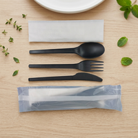 Kit de couverts biodégradables et compostables en CPLA de haute qualité (fourchette, cuillère, couteau) avec serviette pour restaurant