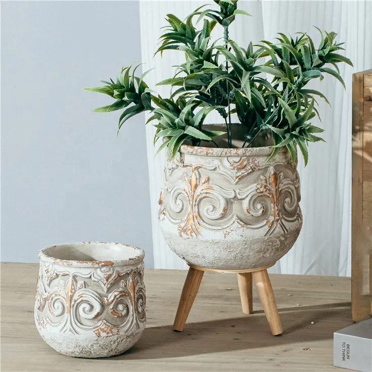 Moderne Nordic Gold Emboss Design Cactus Sappige Pot Tuin Benodigdheden Outdoor Plantenbakken Potten Cement Bloempot