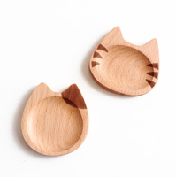 Mini plat à sauce en bois de hêtre en forme de chat mignon, plat à soja, plat à épices animalier Kawaii pour la décoration de cuisine et de salle à manger