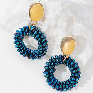 Wholesale Handmade Elegant Jewelry Women's Natural Stone Gold Plated Zinc Alloy Woven Colorful Beads Earrings Ear <strong>Pins</strong> - Product Image 6