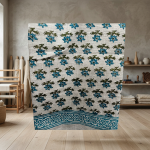 High Quality Luxury Soft Block Printed Indian Cotton/Lyocell <b>Throw</b> Blanket Custom Size Blue Indigo Hand Woven Winter Waterproof - Product Image 3