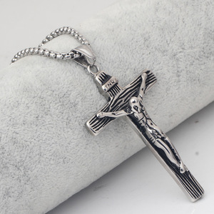 <b>Cross</b> Redemption Titanium Steel Pendant 39mm Vintage Distressed Black Stainless Steel Necklace For Religious Ceremonies Daily - Product Image 3