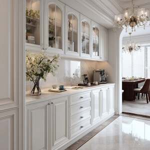 Sistema de Muebles de Almacenamiento Modernos y de Lujo con Puertas de Vidrio Arqueadas e Iluminación LED para Sala de Estar y Cocina - Product Image 1