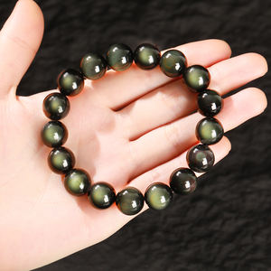 Bracciale in Ossidiana Arcobaleno Naturale 8A di Alta Qualità JD GEMS, Bracciale Elastico Unisex Iridescente con Occhi per Guarigione Emotiva - Product Image 3