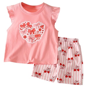Ensemble de vêtements pour filles, 2T/5T, été, coton, deux pièces, haut à manches courtes, short à volants, mode coréenne, <span class=keywords><strong>animal</strong></span>/floral - Product Image 5