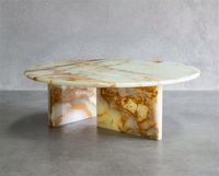 Offre Spéciale Table en pierres précieuses naturelles Table basse ronde centrale et latérale en marbre vert onyx de luxe 2 pièces