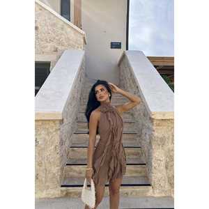 Vestido de Fiesta con Volantes Polina Marrón - Product Image 3